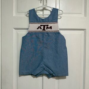 Texas A&M Smocked Boys JonJons 3T Shortalls Outfit Blue Red White Football